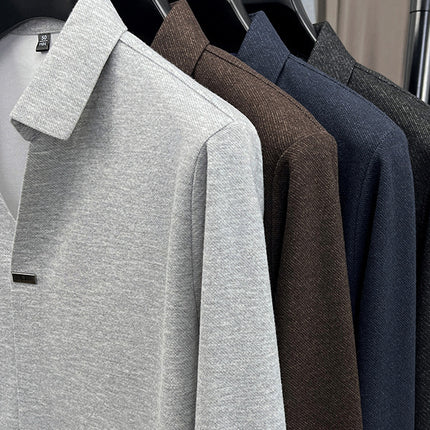 Scissor Collar Polo Shirt Autum New Men's Business Casual Men's High-End Pure Color Long-Sleeved T-Shirt Tops for Men