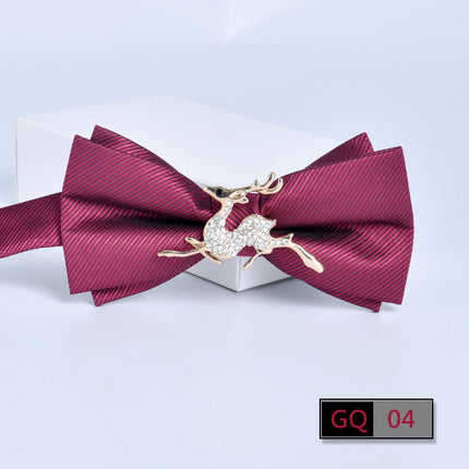 Bow tie men's formal business wine red monochrome plain diamond double flat groom wedding festive new style