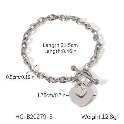 European and American Cross-Border Ot Buckle Heart-Shaped Pendant Stainless Steel Bracelet for Women, Non-Fading, High-End Heart Jewelry, Titanium Steel Jewelry