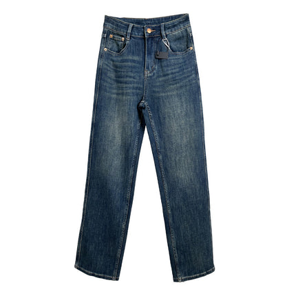 Four-sided elastic tripod and fabric giant slimming high waist narrow version wide leg jeans women's yellow thin European and American high quality version