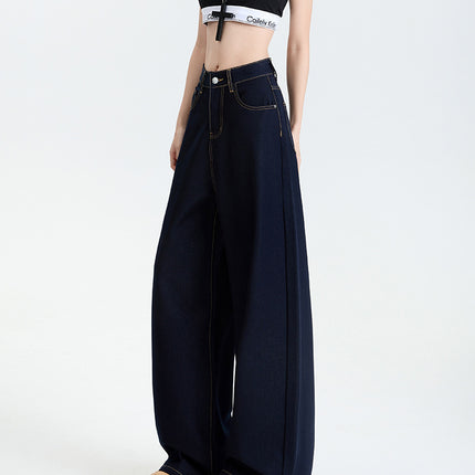Denim Blue Wrinkle-Resistant Non-Iron Straight-Leg Jeans for Women, New Spring/Summer Style, Drapey Lazy Style Wide-Leg Casual Pants