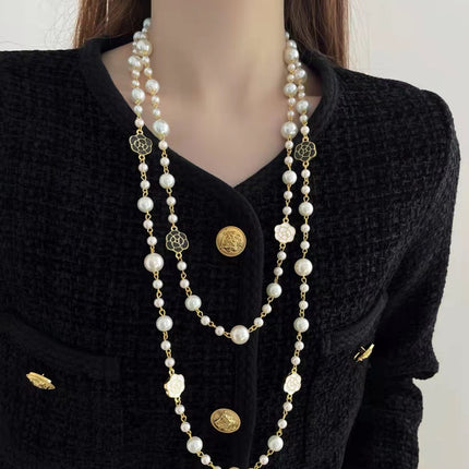Light Luxury and High-End Multi-Layered Pearl Sweater Chain, Feminine, Simple, Long Autumn and Winter Necklace, Alloy Accessories, Jewelry