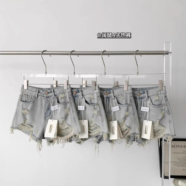 Ripped Denim Shorts for Women 2025 Summer New American Hot Girl Loose Slimming Wide Leg A-Line Hot Pants