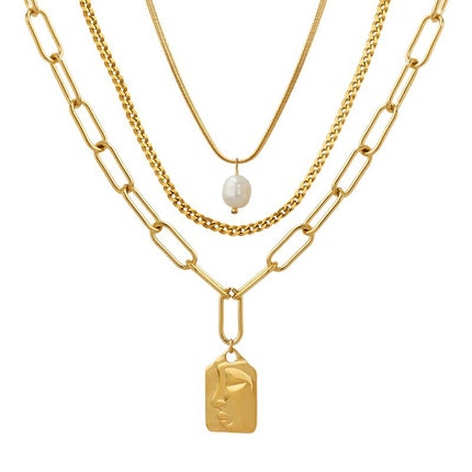 European and American Street Trendy Spice Girl Light Luxury Crude Chain Natural Freshwater Pearl Necklace Detachable Wear Titanium Steel Necklace