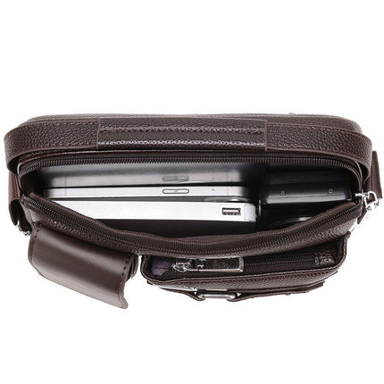 New Small Square Bag Men's Mobile Phone Storage Shoulder Bag Multi-functional Casual Crossbody Bag High-end Litchi Men's Bag