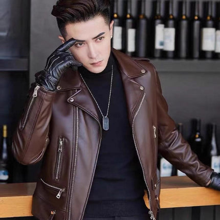 Men's Pu Leather Jacket Men's High-End 2025 New Spring & Fall Korean Style Slim Trendyy Motorcycle Jacket Men's Leather Jacket