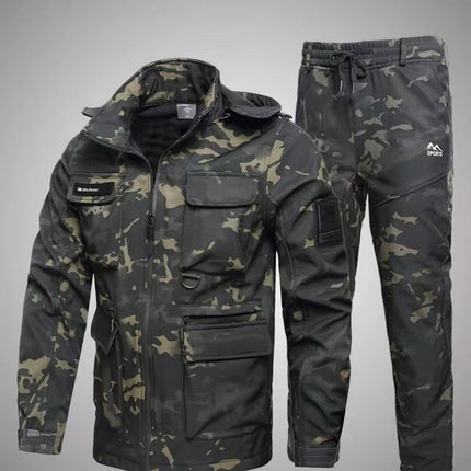 Autumn and Winter fleece-lined Waterproof Charge Clothes suit Soft Shell Mountaineering Warm Mountaineering Clothes Outdoor Labor Protection Dirty Resistant Work Clothes