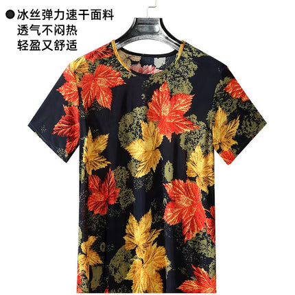 Foreign Trade Plus Size Middle-aged and Elderly Summer Thin Breathable Nine-point Flower Pants Mom Pants Ice Silk Loose Straight Pants