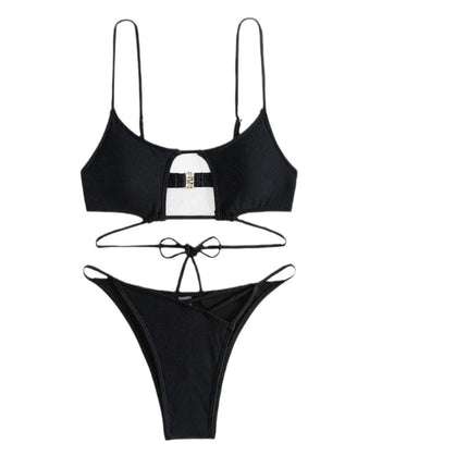 Black bikini split swimsuit sexy backless three-point bikini fashion European and American style swimsuit wholesale