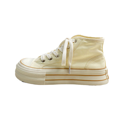 Summer Breathable High-top Canvas Shoes for Students Women's Thick-soled Elevated White Sneakers Lightweight Mango Big Head Casual Single-layer Shoes