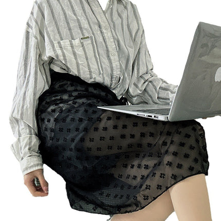 Falling pool knitted ~ spring and summer see-through mesh lace flower stitching lace split skirt apron fart curtain overlapping