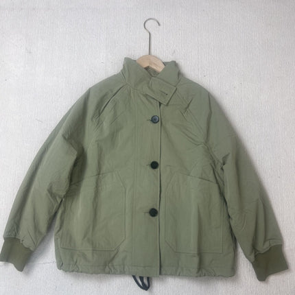 Women's Foreign Trade MH Collar Xizang Blue Army Green Single-breasted Tooling Jacket Cotton-padded Jacket Long-sleeved Jacket
