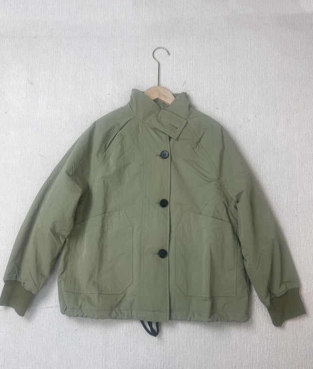 Women's Foreign Trade MH Collar Xizang Blue Army Green Single-breasted Tooling Jacket Cotton-padded Jacket Long-sleeved Jacket