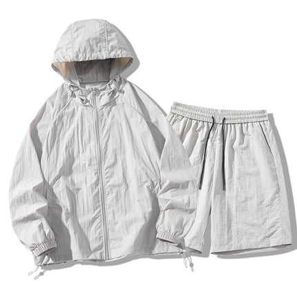 Sun Protection Clothing Set Upf50+ Cool-Touch Ice Silk Original Yarn Hooded Breathable Nylon Ice Silk Outdoor Skin Protection Clothing Shorts