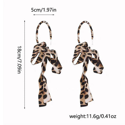 Autumn and Winter Leopard Print Ribbon Bow Earrings for Women, European and American Handmade Personalized Earrings, High-End Large Circle Earrings