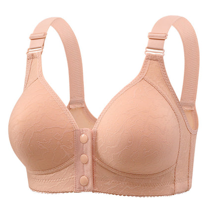 Cross-Border Front-Clasp Middle-Aged Women's Underwear, Beautiful Back Design, Wireless Vest-Style New Model, Fixed Cup, Large Size, Thin Bra