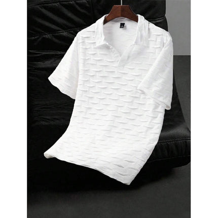Autumn New Cross-Border Export Shirt Men's Pure Color Short-Sleeved Casual Burnt Flower Embroider