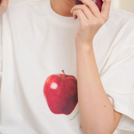 Same-Day Delivery, a Apple Printed Short-Sleeved Cotton Collar, French Niche Pure Cotton