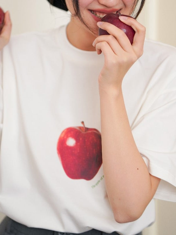 Same-Day Delivery, a Apple Printed Short-Sleeved Cotton Collar, French Niche Pure Cotton