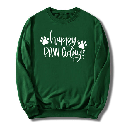 in stock Foreign Trade Cross-border Dog Feet Happy Pawlidays Printed Crewneck Sweat European and American Autumn and Winter Men's and Women's Top