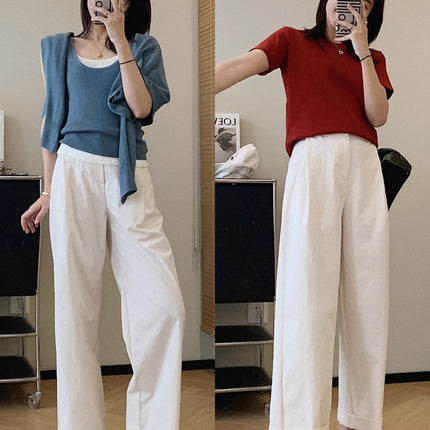 Origami Pants! Imported Super Cotton Slightly Wrinkled Paper-Feel Hip-Covering Straight Casual Pants!