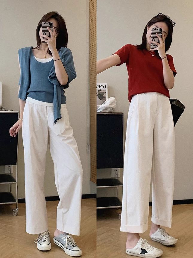 Origami Pants! Imported Super Cotton Slightly Wrinkled Paper-Feel Hip-Covering Straight Casual Pants!