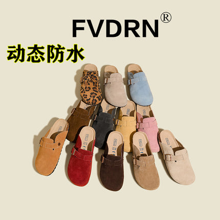 Dynamic Waterproof Toe-Cap Half Slippers for Women, Cowhide Retro Mule Shoes, Flats Casual Genuine Leather Ugly Birkenstock Shoes