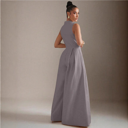 Ins Popular 2025 European and American Cross-Border High-Waisted Women's Solid Color Sleeveless Zipper Dress Fashionable Slim-Fit Commuter Pants