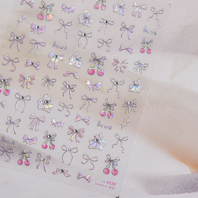 Crystal Diamond Shell Light Blue Pink Bow Nail Art Sticker Tomoni Japanese Style 5D Cherry Nail Sticker Decoration