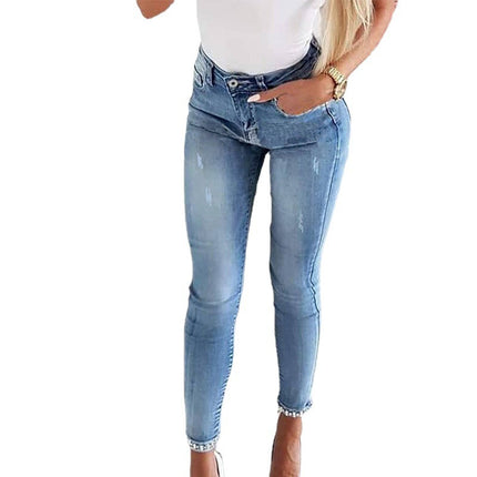 Cross-border direct manufacturers slim European and American jeans butterfly sticky flower nail beads split feet slim pencil pants