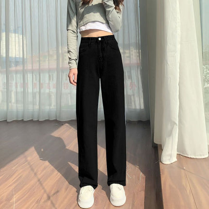 High Waist Micro Horn Denim Cordwork Pants Women's Autumn and Winter 2024 New American Black Slim Look Multi-Pocket Mop Pants
