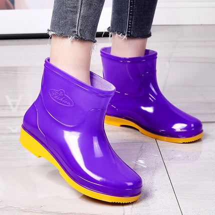 Four Seasons Short Tube Sunny Rain Women's Water Shoes Fashion Purple Rain Shoes Kitchen Canteen Mom Cleaning Non-slip Rubber Shoes Rain Boots
