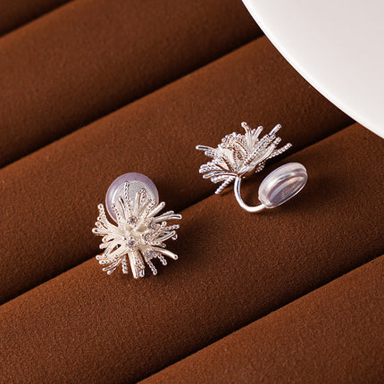 Light Luxury Retro High-End Silver-White Fireworks Earrings for Women Without Pierced Ears Mosquito Coil Ear Clip Design Light Luxury Earrings