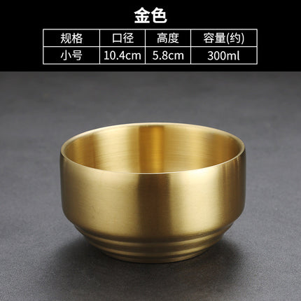 Korean-style Stainless Steel Bowl Rice Bowl Soup Bowl 304 Children's Thickened Small Bowl Anti-scalding Commercial Golden Belt Cover Bowl