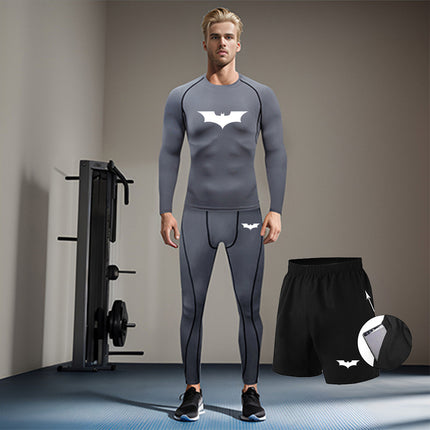 Men's Batman Printed Three-Piece Compression Quick-Drying Long-Sleeved Tights Running Sports Suit Basketball Training Suit
