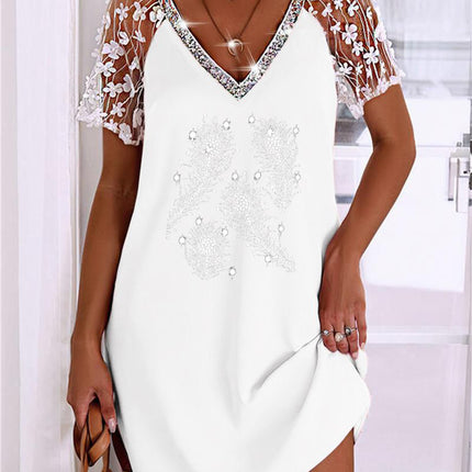 in stock 2025 new European and American Amazon AliExpress wish fashion three-dimensional lace raglan sleeve hot drilling dress