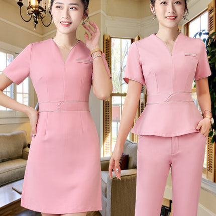 Spring and Summer Beauty Salon Technician Black and White High-Elastic Work Clothes Women's Fashionable Elegant Foot Massage Shop Mid-Sleeve Pants Suit