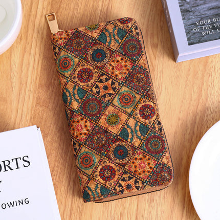 Cross-Border Bohemian Multifunctional Clutch Bag with Multiple Card Slots Wood Grain Wallet Literary Ladies Bag Card Bag Pu Small Bag