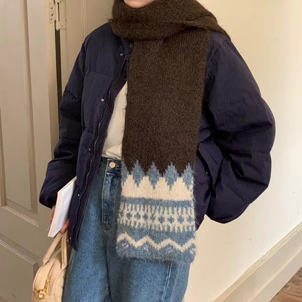 Vintage contrast wool scarf Jacquard striped winter cold warm scarf lovers Joker women's scarf wholesale