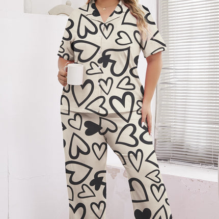 Foreign trade wholesale plus size new spring and summer long sleeve suit ladies simple love printing pajamas fresh home suit