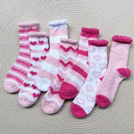 Cross-Border Non-Shedding Coral Fleece Heart-Shaped Floor Socks for Women, Autumn and Winter Thickened Warm Home Sleep Socks, Maternity Socks