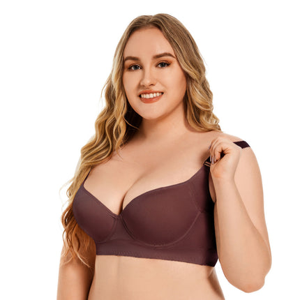 Cross-Border Large Size Glossy Seamless Intimates Women's Push-Up Breast-Retracting Anti-Sagging Eight-Breasted Adjustable Bra Bra