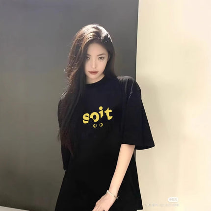 Pure Cotton European American Shoulder Short-sleeved T-shirt Women's 2025 New Explosions Loose Fashion Brand High Street Half-sleeved Top for Summer