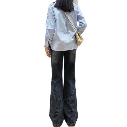 Cement Gray Wide-Leg Jeans for Women Spring New Retro American High-Waist Slim Loose Non-Stick Straight Pants