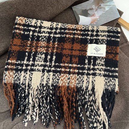 Korean Style Popular Plaid Scarf for Women, Thickened for Winter, Faux Cashmere, Warm Neck Warmer, Versatile for Students, Unisex, Cross-Border Wholesale, Fashionable