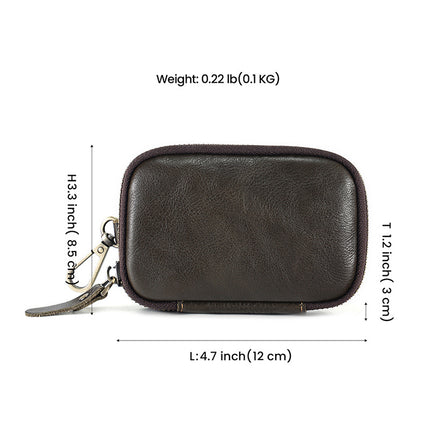 Portable Leather Key Bag Car Key Storage Bag Multifunctional Coin Purse with Card Holder Waist Hanging Cowhide Key Bag for Men
