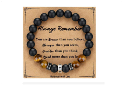 Amazon New Frosted Black Beaded Bracelet Tiger Eye Small Cross Pendant Bracelet Obsidian Cross Bracelet