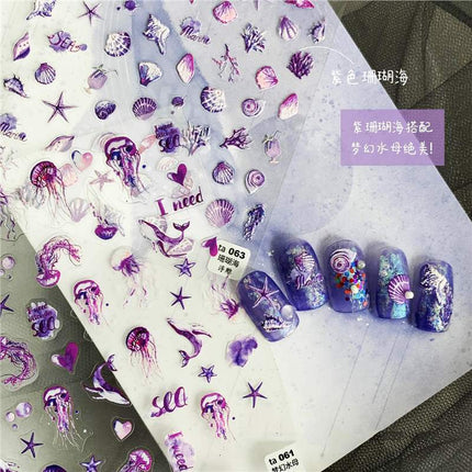 New Fresh Ocean-Themed Nail Stickers Trendy Shell Starfish Waves Blue Purple Coral Sea Nail Decoration
