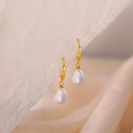 Europe and the United States cross-border hot-selling stainless steel 18k gold plating water drop shape pearl earrings high ladies earrings earrings