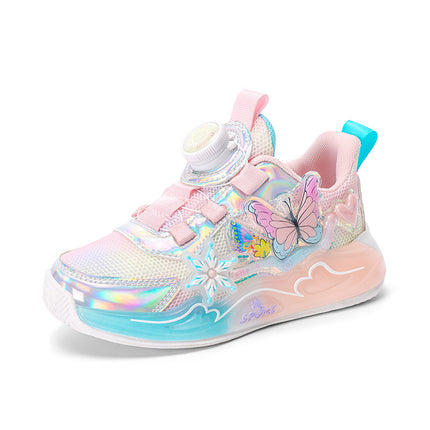 Girls' Sneakers 2026 Spring New Model Mesh Breathable Button Running Shoes for Older Children Non-Slip Soft Sole Dad Shoes